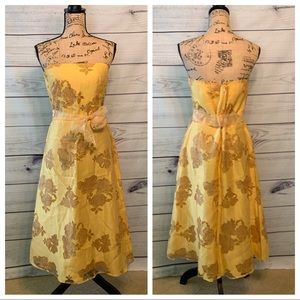 Yellow Floral Strapless A-Line Cocktail Dress